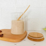Glass spice / storage jar with spoon and bamboo lid