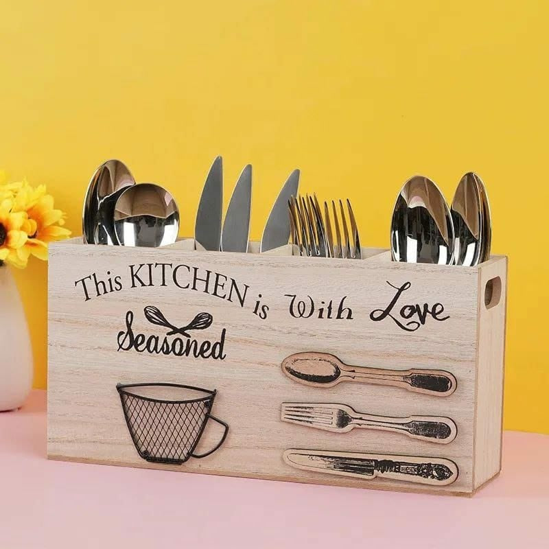 Wooden Kitchen Utensils Holder Cutlery