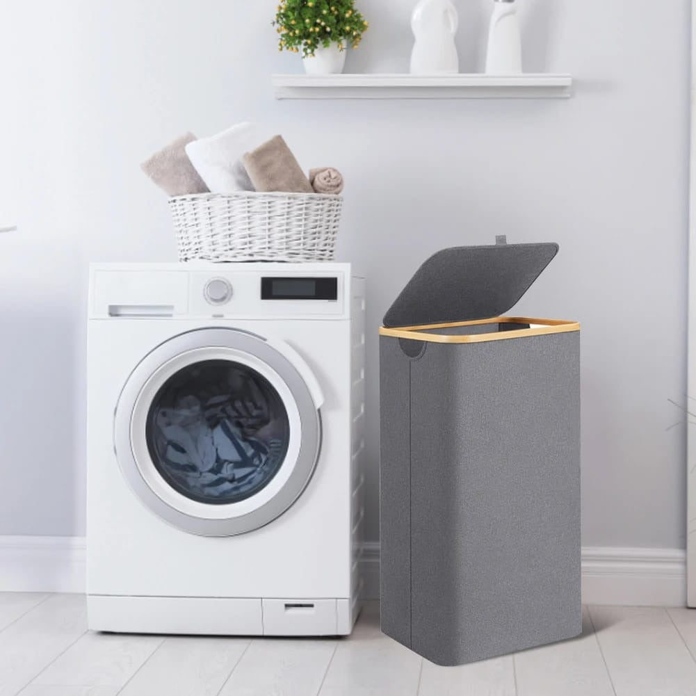 Foldable laundry basket with lid