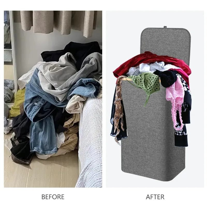 Foldable laundry basket with lid