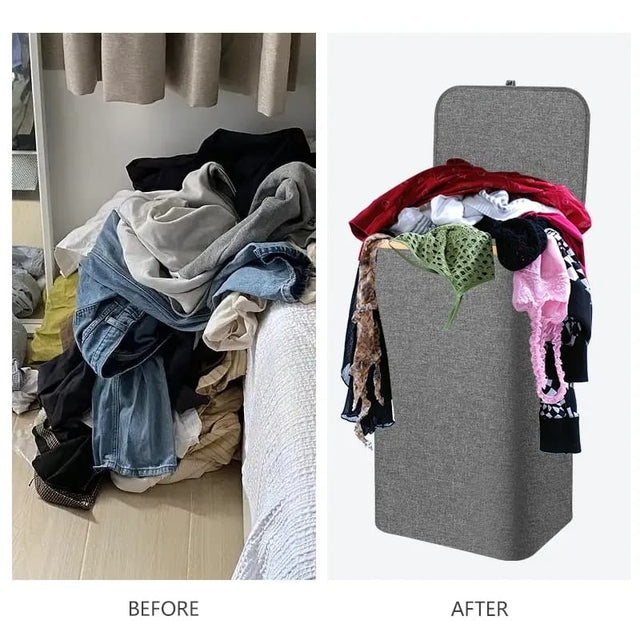 Foldable laundry basket with lid