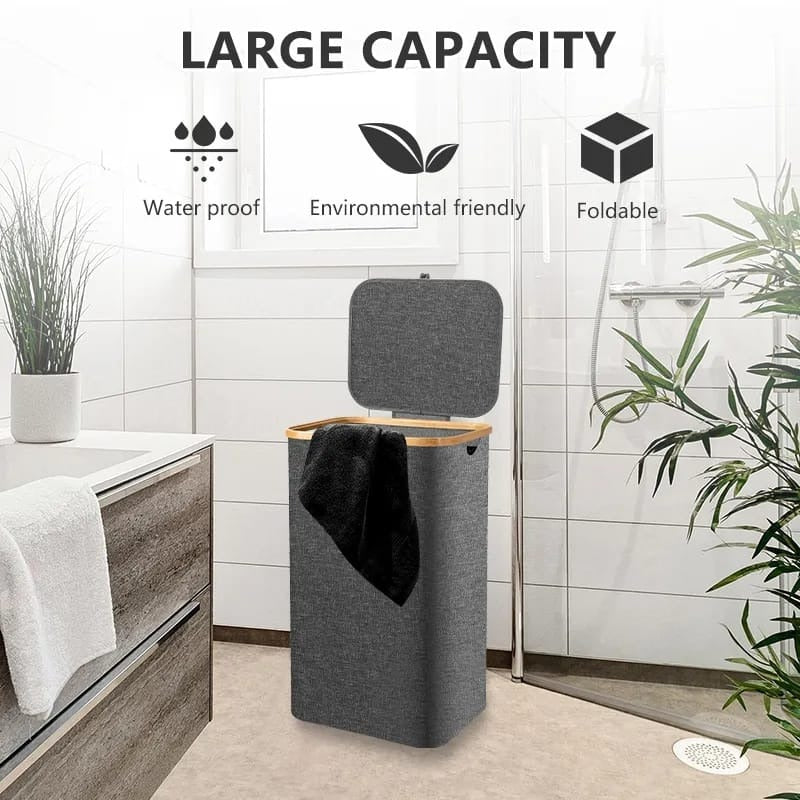 Foldable laundry basket with lid