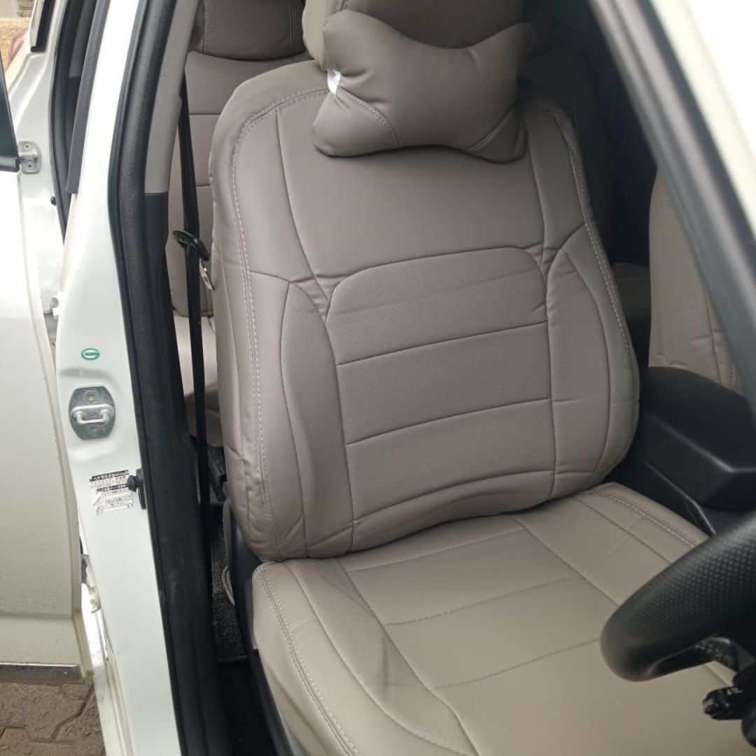 Leather Car Seat Covers with Neck Pillows and Lumber support pillows for a standard 5 Sitter Car