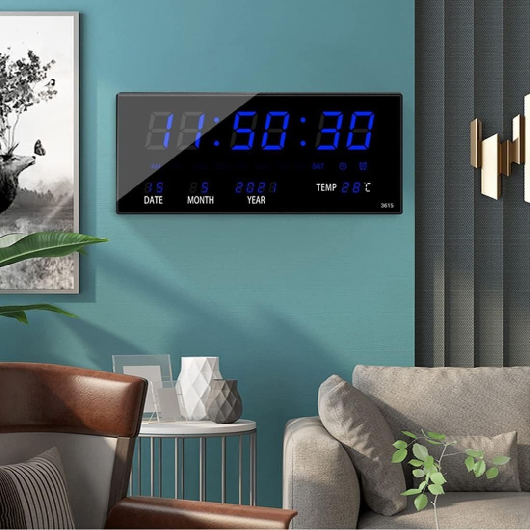 Digital Wall Clock 4 Alarms Hourly Chiming Temperature Calendar Table Clocks Plug