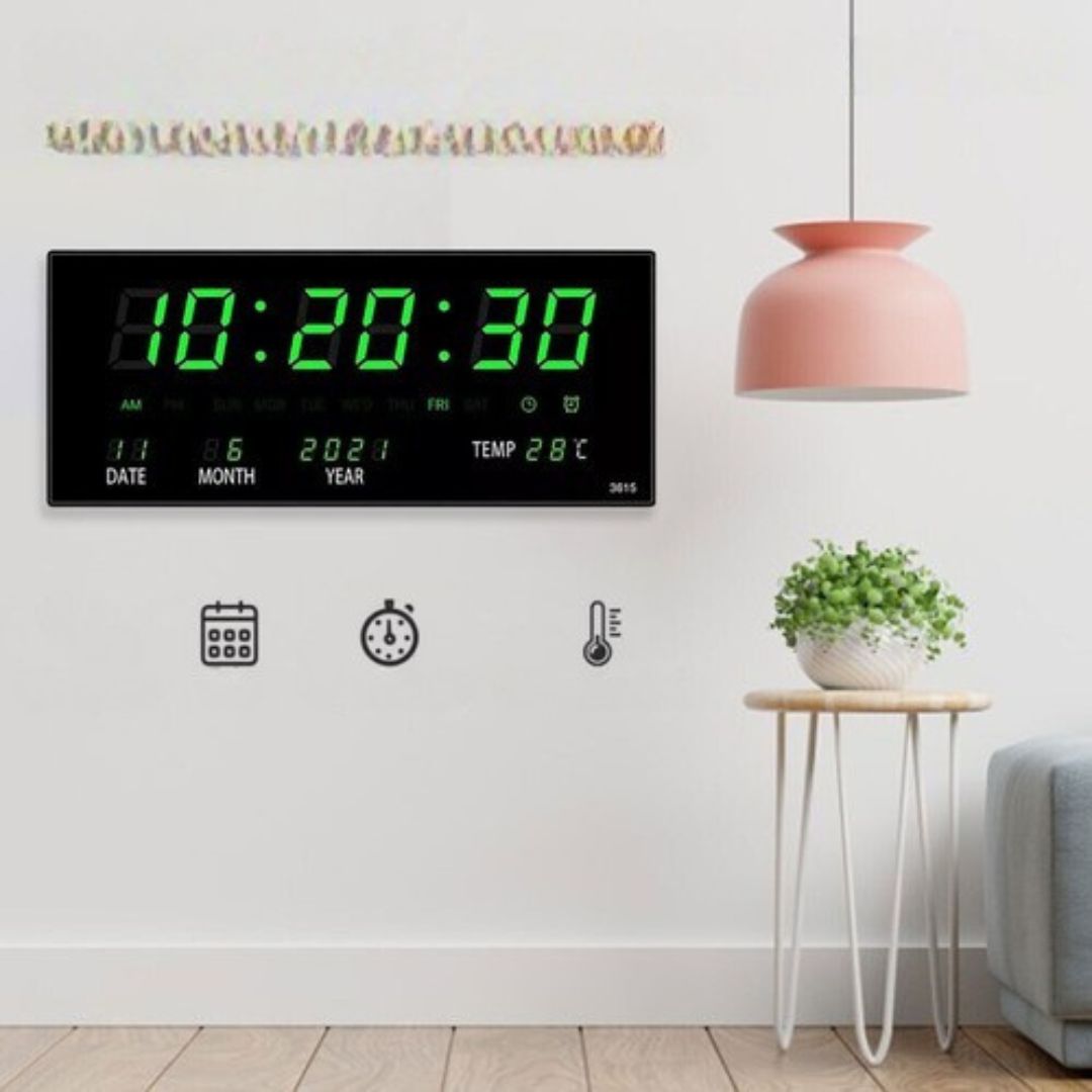 Digital Wall Clock 4 Alarms Hourly Chiming Temperature Calendar Table Clocks Plug
