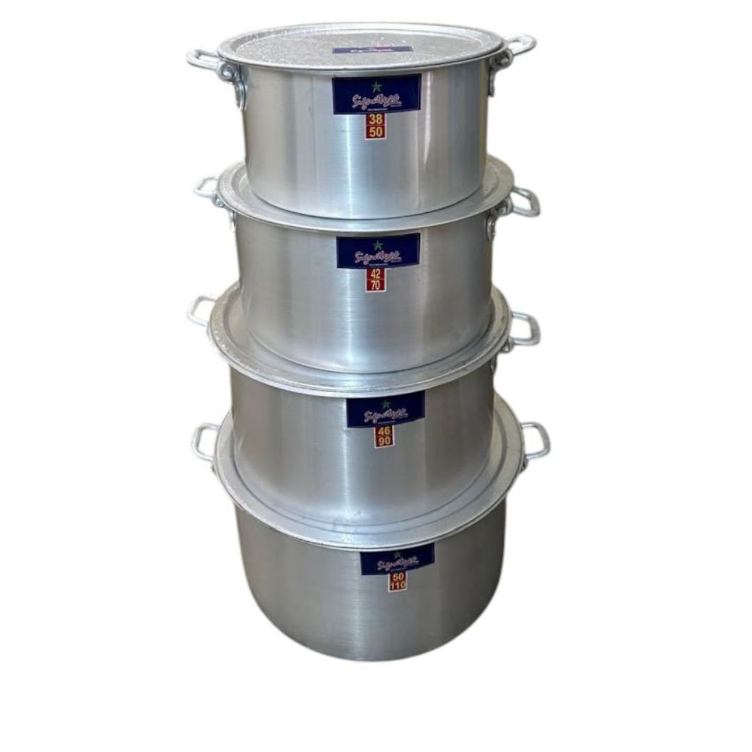 Extra Heavy Aluminum Sufurias with Lid and Handles 4 pcs