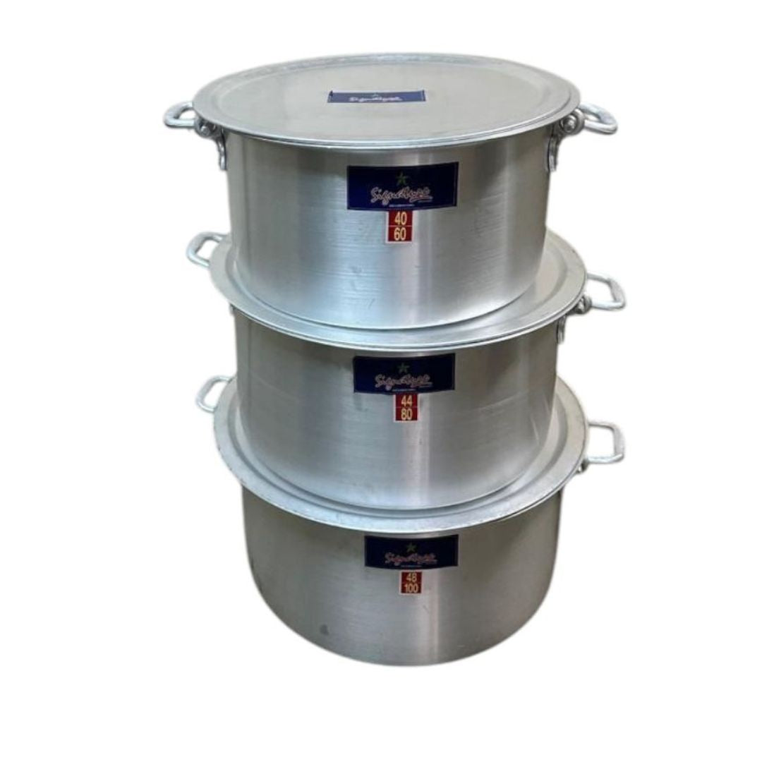 Extra Heavy Aluminum Sufurias with Lid and Handles 3 pcs