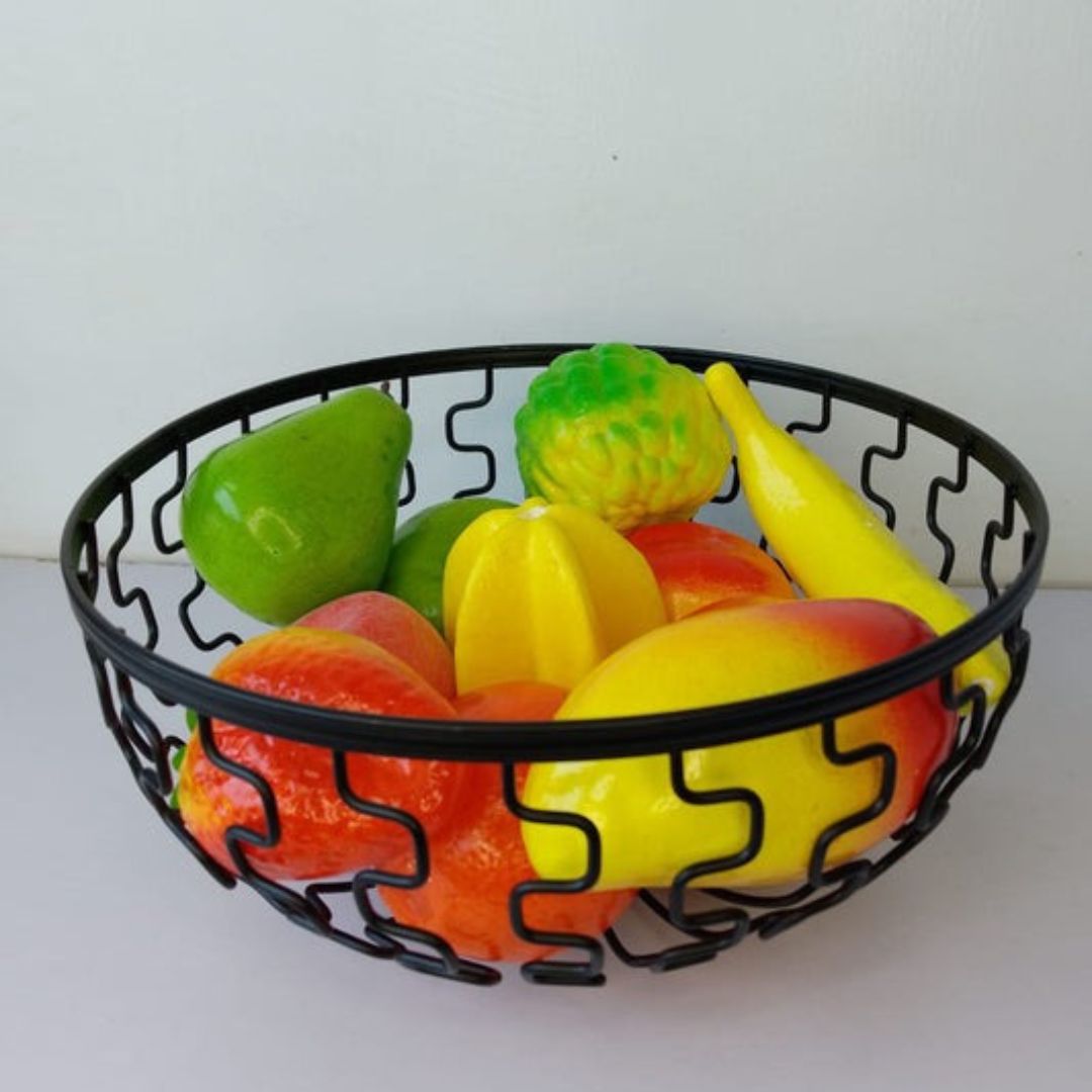 Black Fruit Basket With Wooden Base