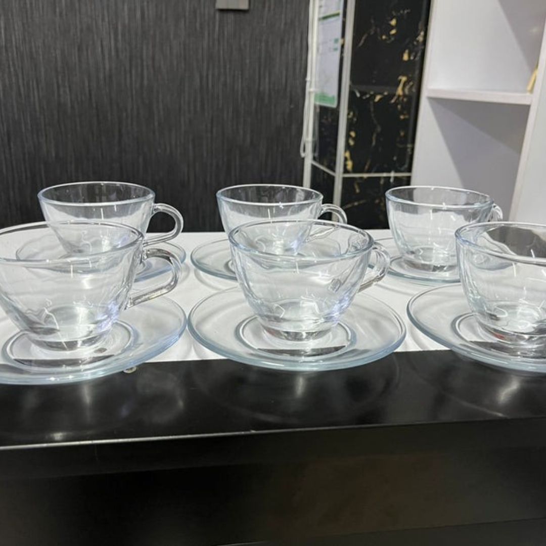 clear cup and saucers 12pcs set