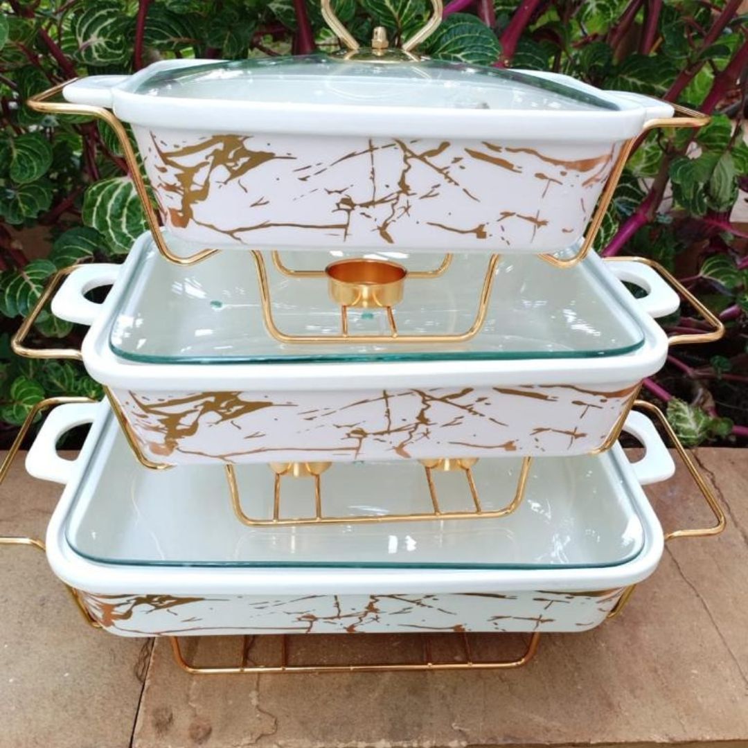 3 pcs ceramic chaffing dishes