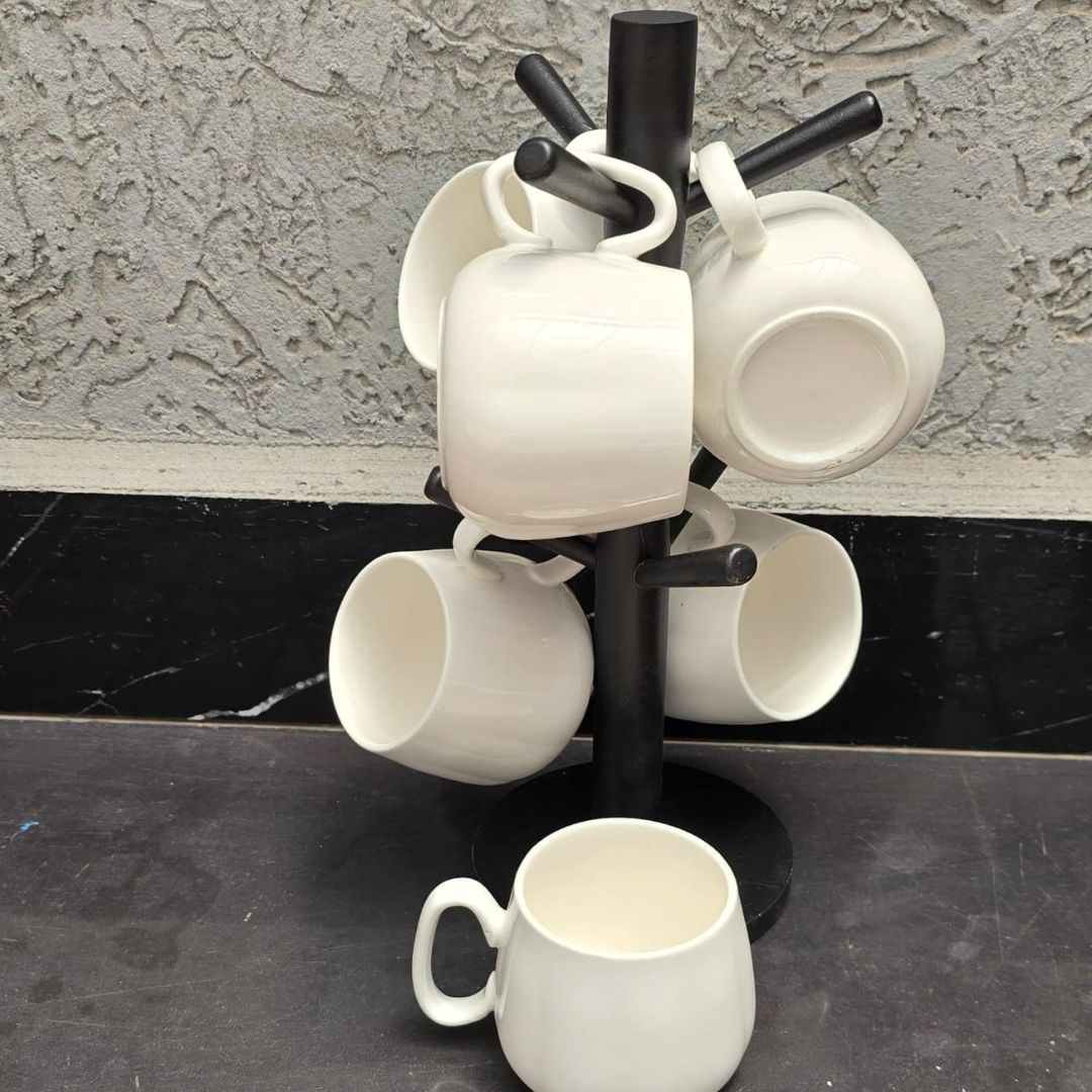 Unique Cappuccino Cups with Bamboo Stand