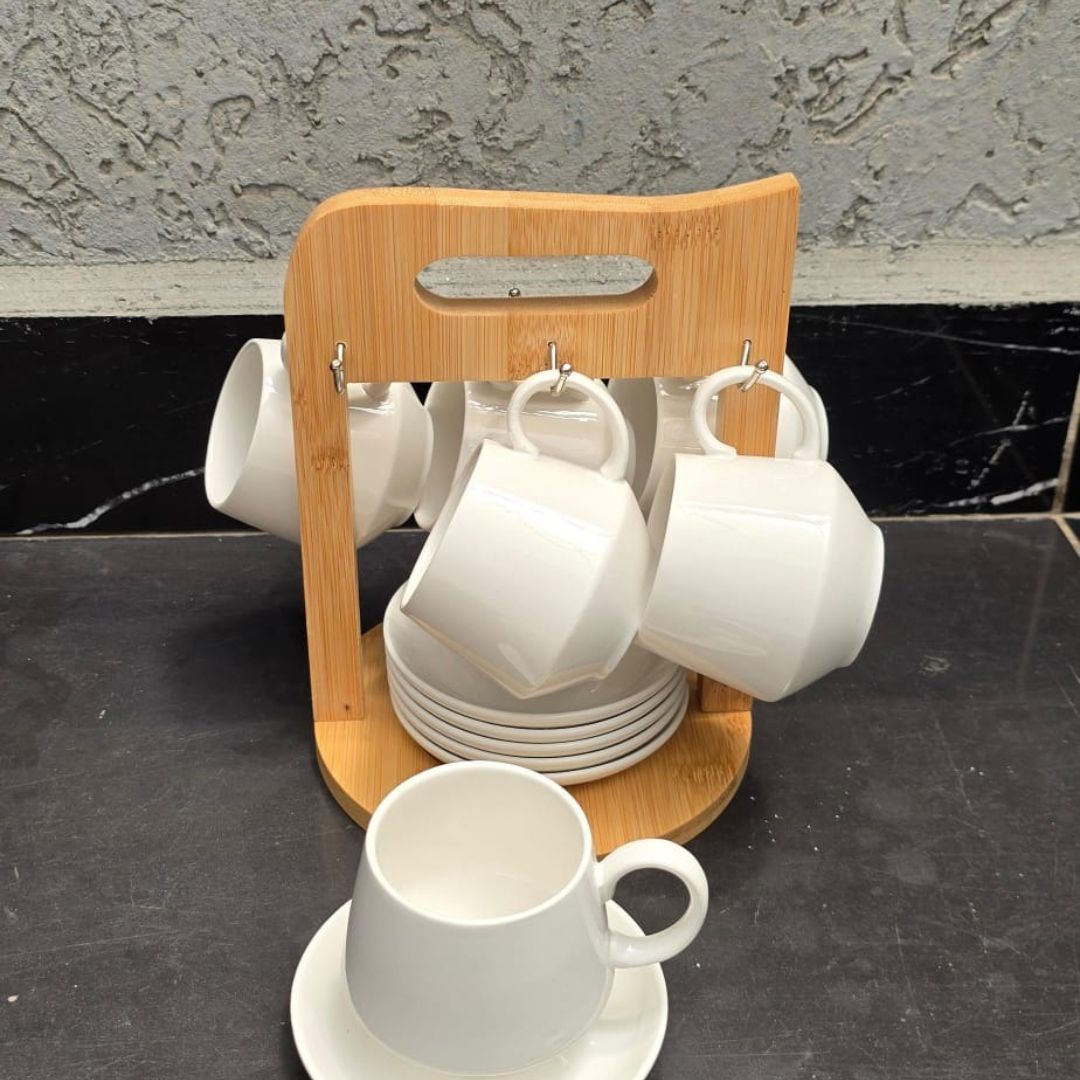 Unique Cappuccino Cups with Bamboo Stand