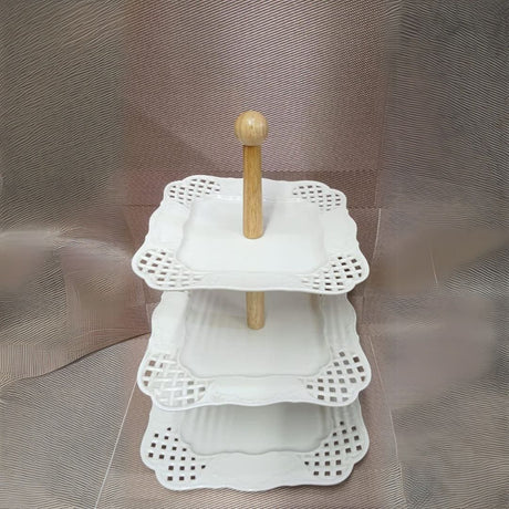 Ceramic Cake Stand with Bamboo Stand 3 Layer