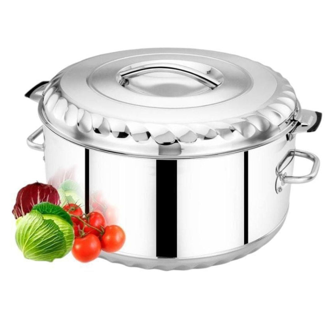 Large Capacity: Holds up to 30 litres, ideal for medium to large gatherings or events.

Material: Made from high-grade stainless steel—durable, rust-resistant, and food-safe.

Insulation: Double-wall insulated to retain heat and keep food warm for hours.

Lid: Comes with a secure stainless steel lid for effective heat retention.

Ideal Use: Great for catering, restaurants, family occasions, or outdoor use.