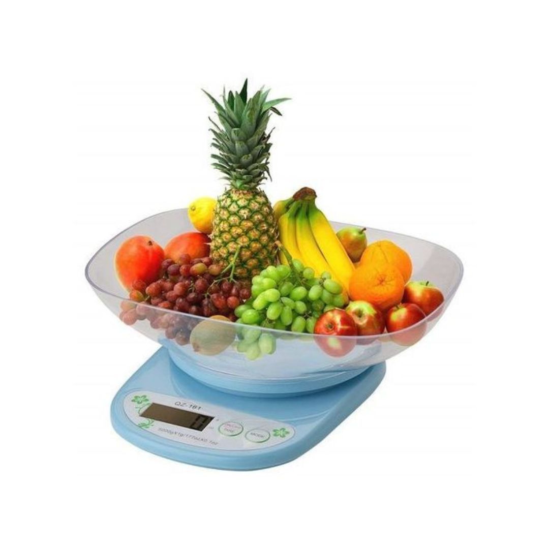 5KG Digital Kitchen Scale with Bowl

Maximum Capacity: Accurately measures up to 5 kilograms (11 lbs).

Removable Bowl: Comes with a detachable bowl for easy ingredient handling.

Precision: High-accuracy sensor for reliable measurements.

Measurement Units: Switch between grams, ounces, and pounds.

Tare Function: Allows you to subtract the bowl weight for net measurements.

Clear Display: Easy-to-read digital LCD screen.

Battery Operated: Energy-efficient and portable for everyday kitchen use.