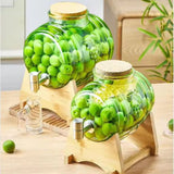 Glass Beverage Dispenser with Faucet, Wood Cork Lid & Bamboo Stand (3L & 5L Options)