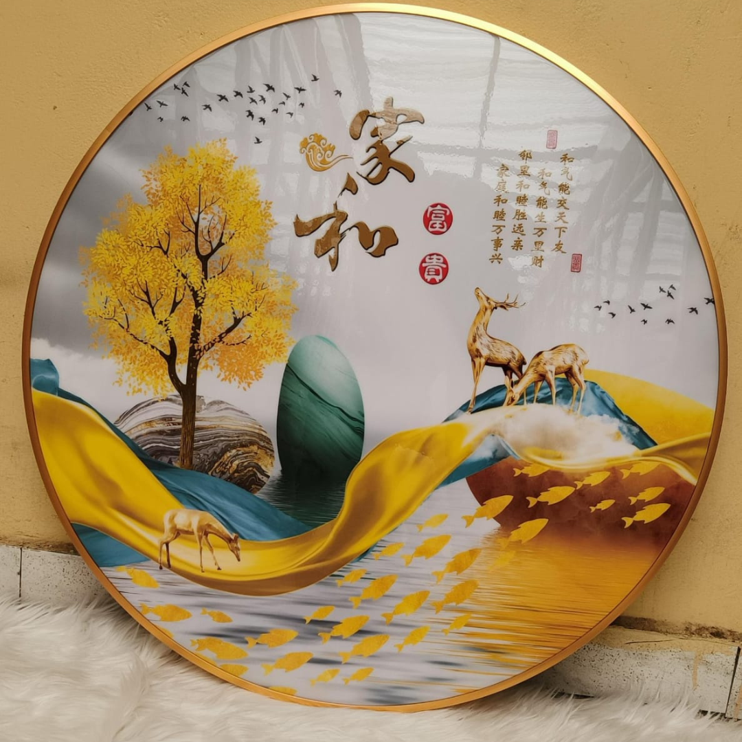Circular Crystal Porcelain Painting With Aluminium Frame