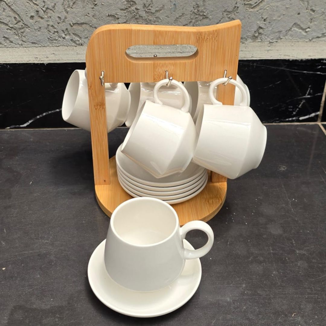 Unique Cappuccino Cups with Bamboo Stand 12pc