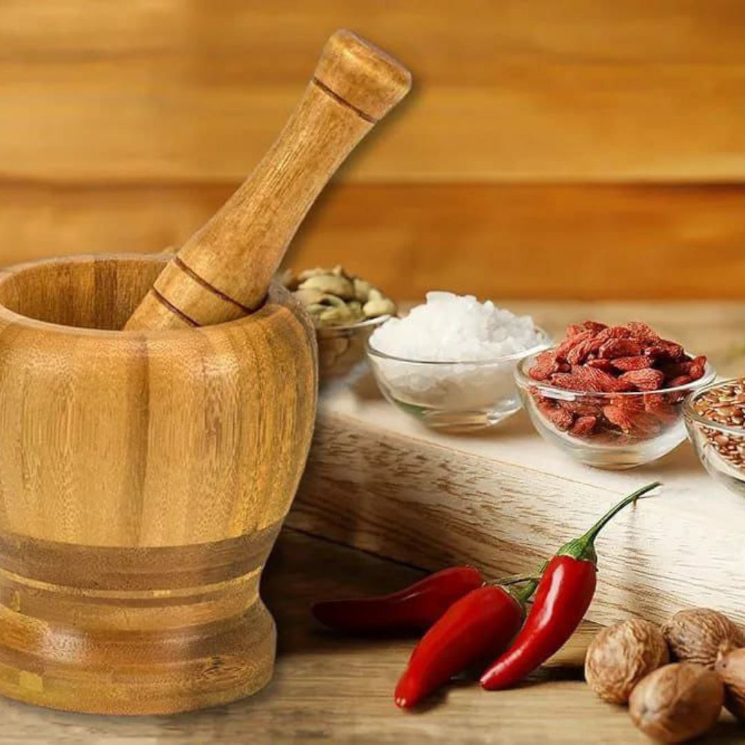 Premium bamboo mortar and pestle set