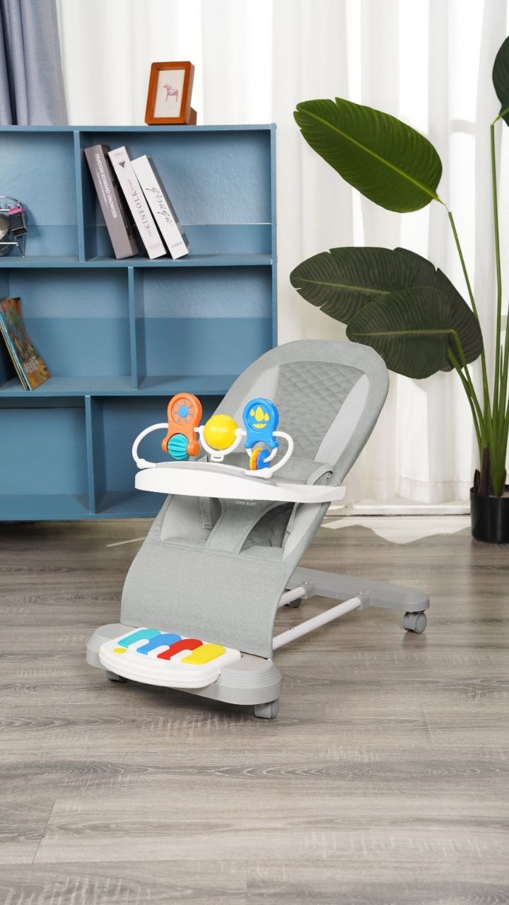 Baby bouncer chair grey fabric with toy bar and piano foot pad — iDecorators Kenya