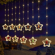 Warm White Star Christmas LED Curtain Lights with Santa san