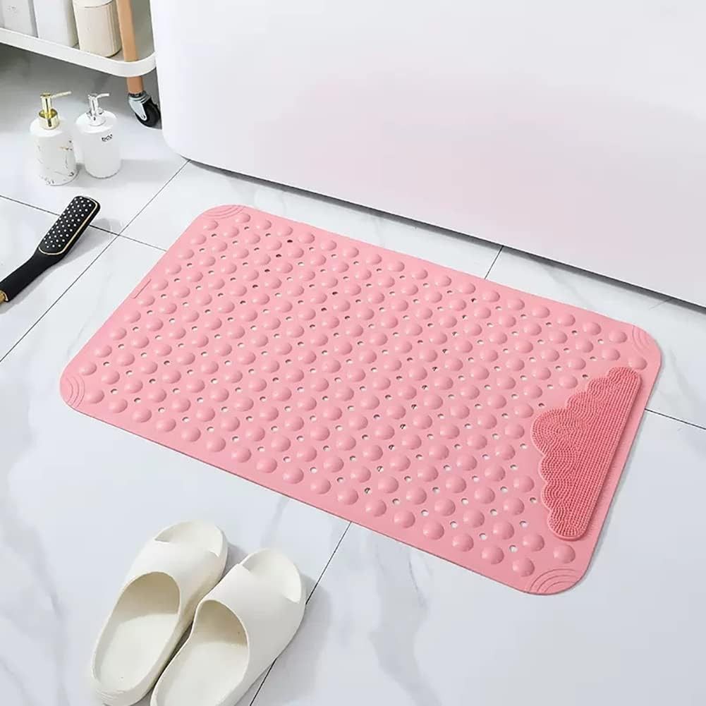 Non-Slip Bath Mat with Foot Scrubber, Suction Cups and Drain Holes. (50 x80cm)