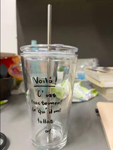 clear glass with glass straw and airtight seal acrylic lid