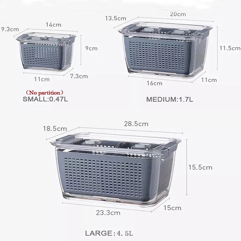 Fresh Food Storage Containers,Fridge Storage Container 4.5 L Keep Fresh Produce Saver BPA Free With Vents, Vegetable Containers For Fruit Salad in Refrigerator