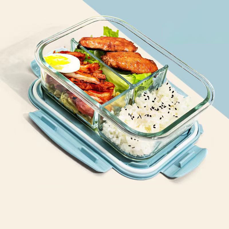 3 Grid Microwave - Safe Partitioned Glass Lunch Box