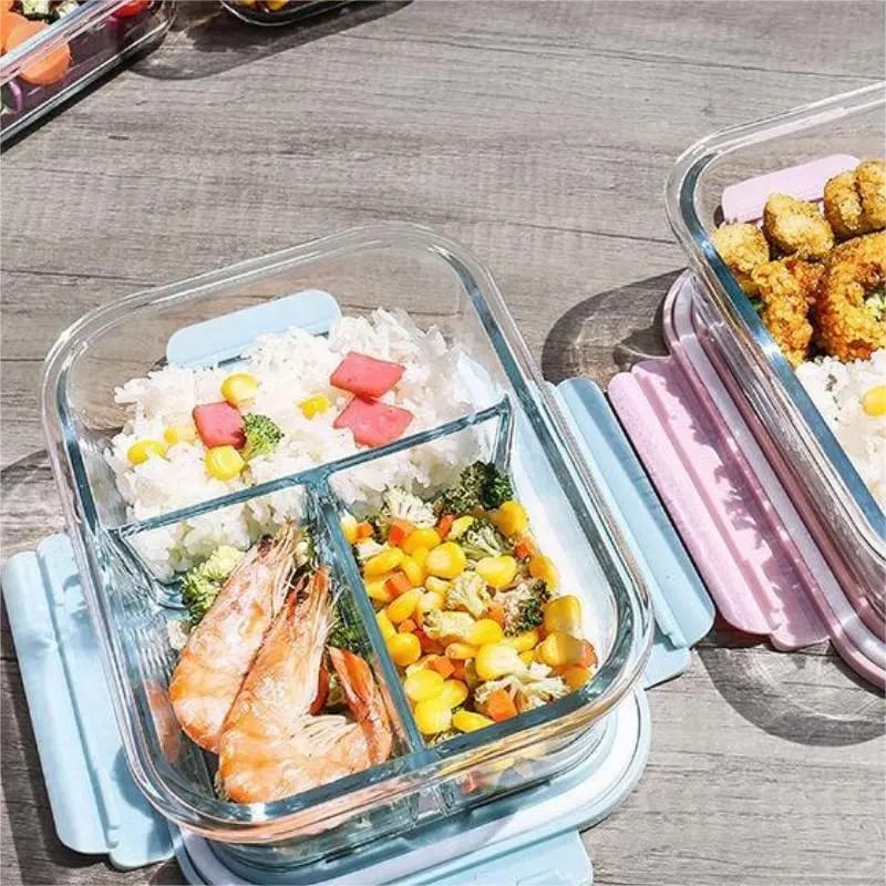 3 Grid Microwave - Safe Partitioned Glass Lunch Box