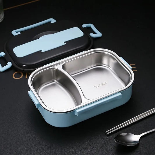 Stainless Steel Lunch Box With Spoon and Chopsticks 2 Grid