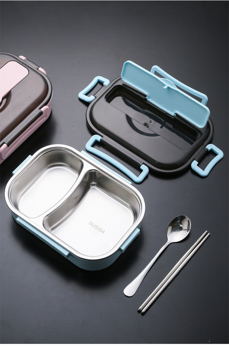 Stainless Steel Lunch Box With Spoon and Chopsticks 2 Grid