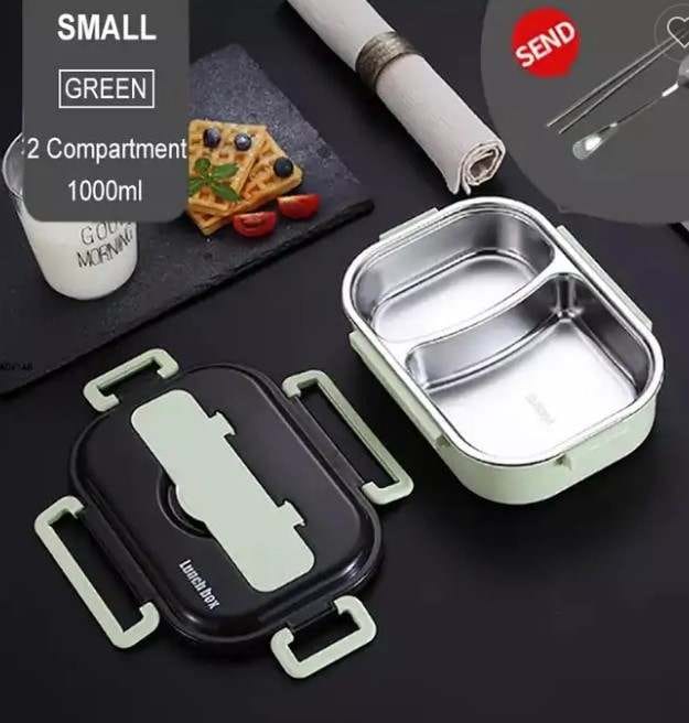 Stainless Steel Lunch Box With Spoon and Chopsticks 2 Grid