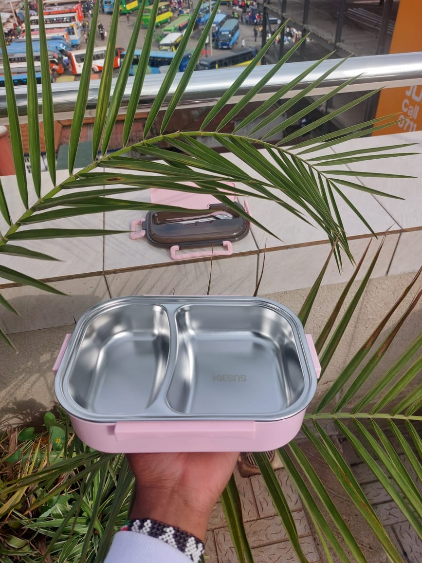 Stainless Steel Lunch Box With Spoon and Chopsticks 2 Grid