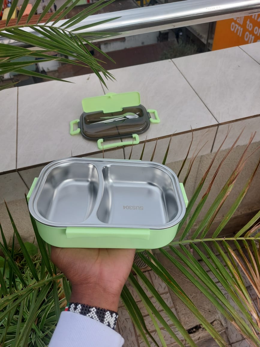 Stainless Steel Lunch Box With Spoon and Chopsticks 2 Grid