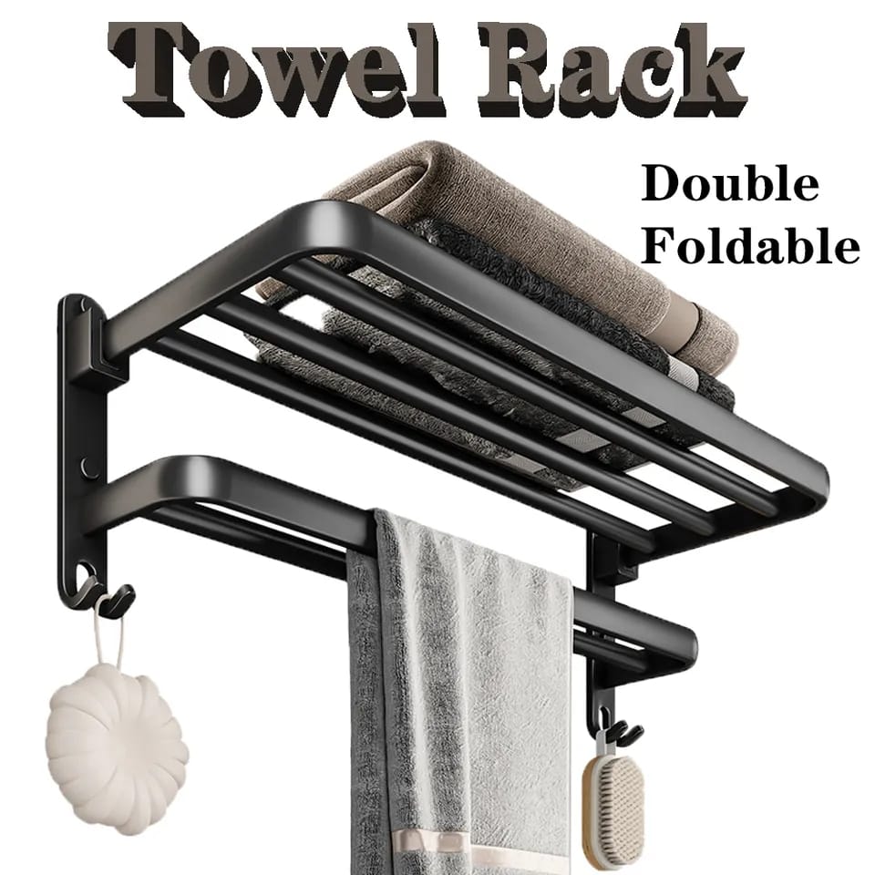 Wall Mounted Metallic Bathroom towels rack double layer  60cm Long