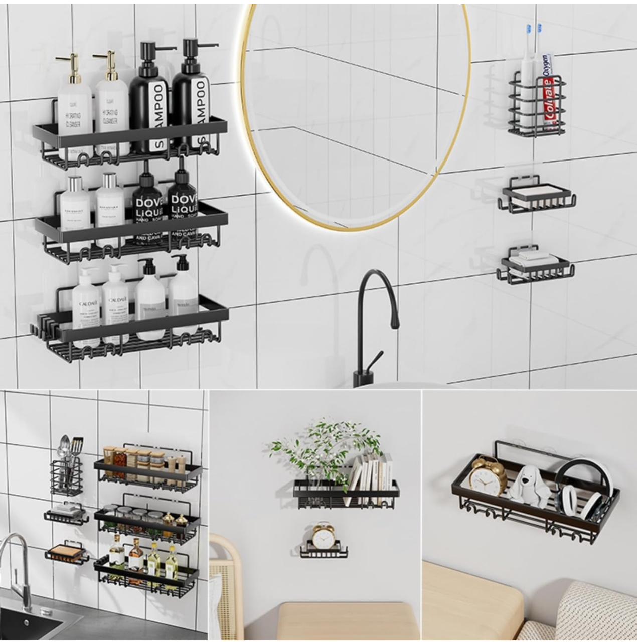 shower shelves Caddy Set - Stylish Bathroom Shelf Organizers and Storage Shelves 6-Pack