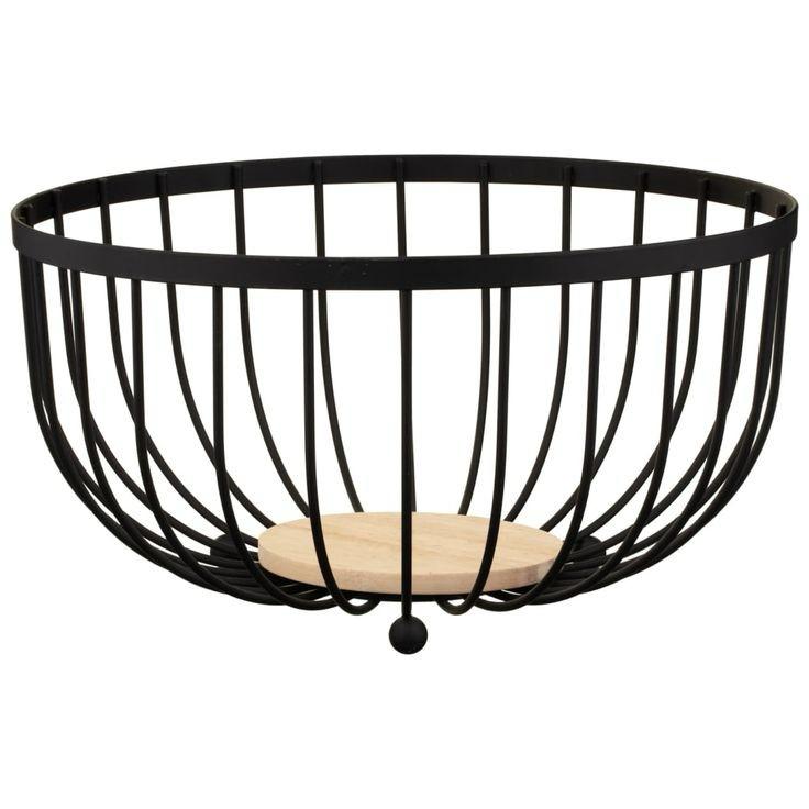 Black Fruit Basket With Wooden Base