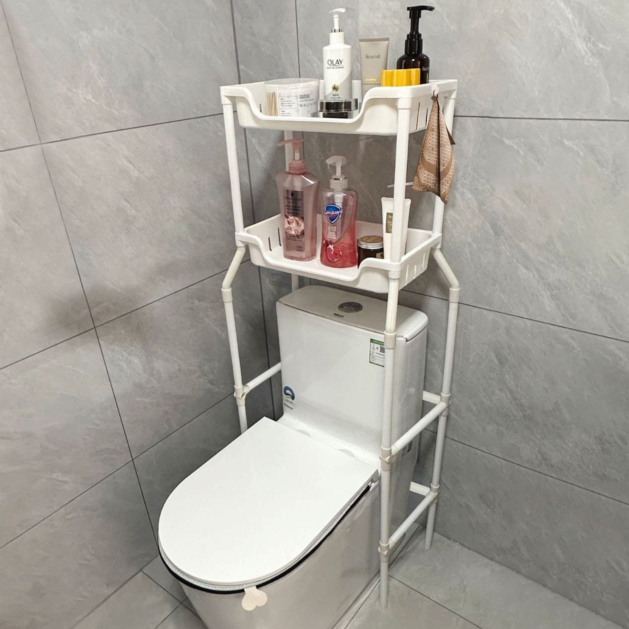 Over the toilet / bathroom organizer with organizing basket