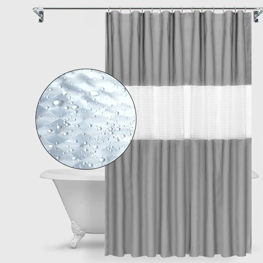 Waterproof shower curtain with hooks