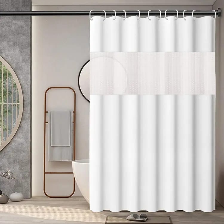 Waterproof shower curtain with hooks