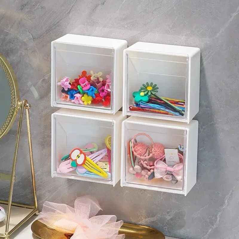 2pcs set  Plastic Wall Mounted Storage Box Dustproof Bathroom Organizer