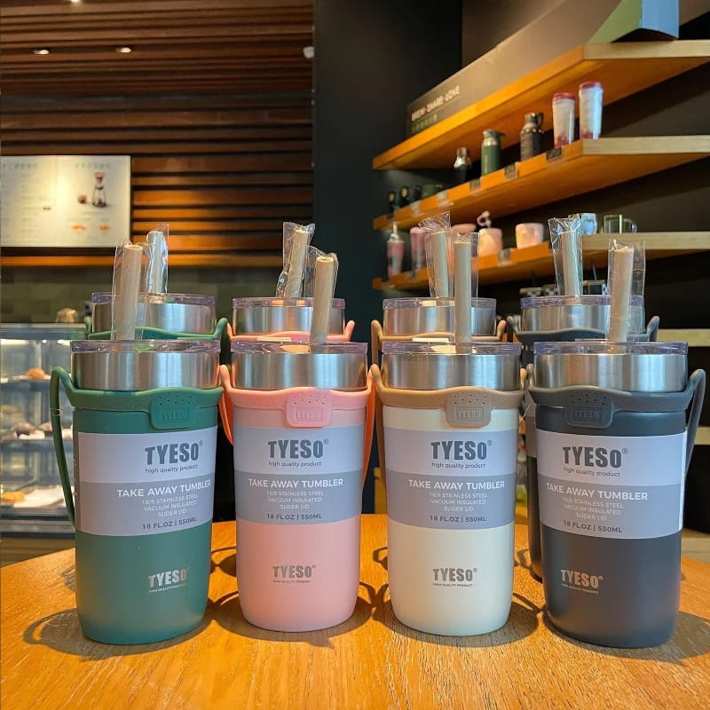 Stainless Steel Coffee Thermos Cup with Straw