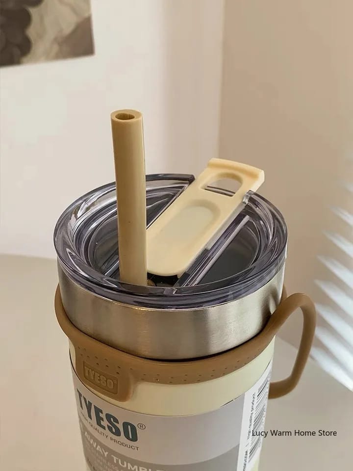 Stainless Steel Coffee Thermos Cup with Straw