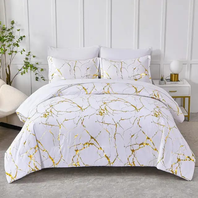 White Marble Printed 3 Piece Luxury Microfiber Down duvet  Cover