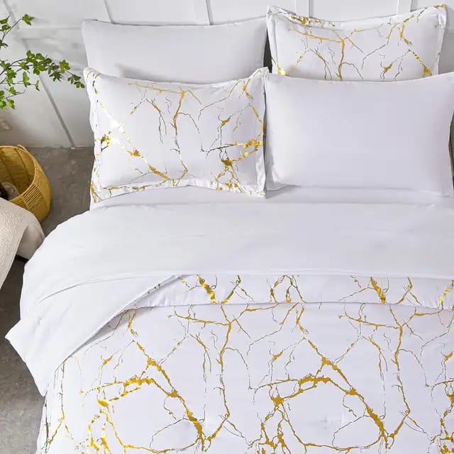 White Marble Printed 3 Piece Luxury Microfiber Down duvet  Cover