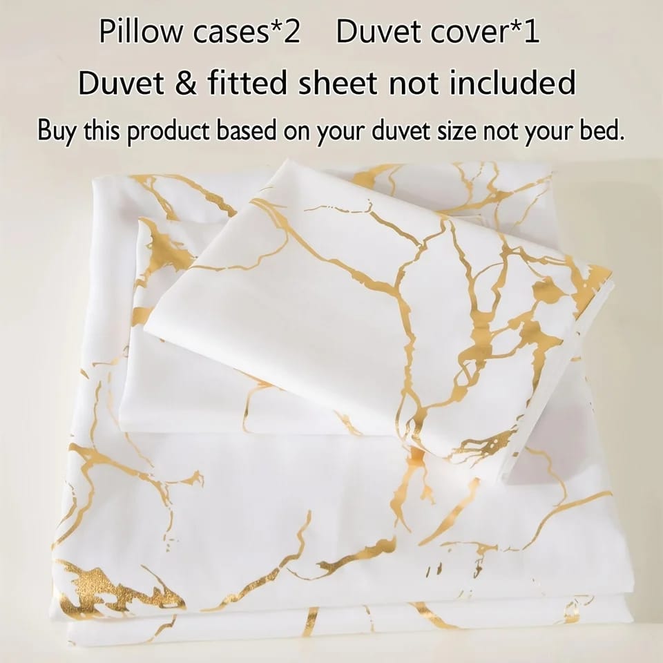 White Marble Printed 3 Piece Luxury Microfiber Down duvet  Cover