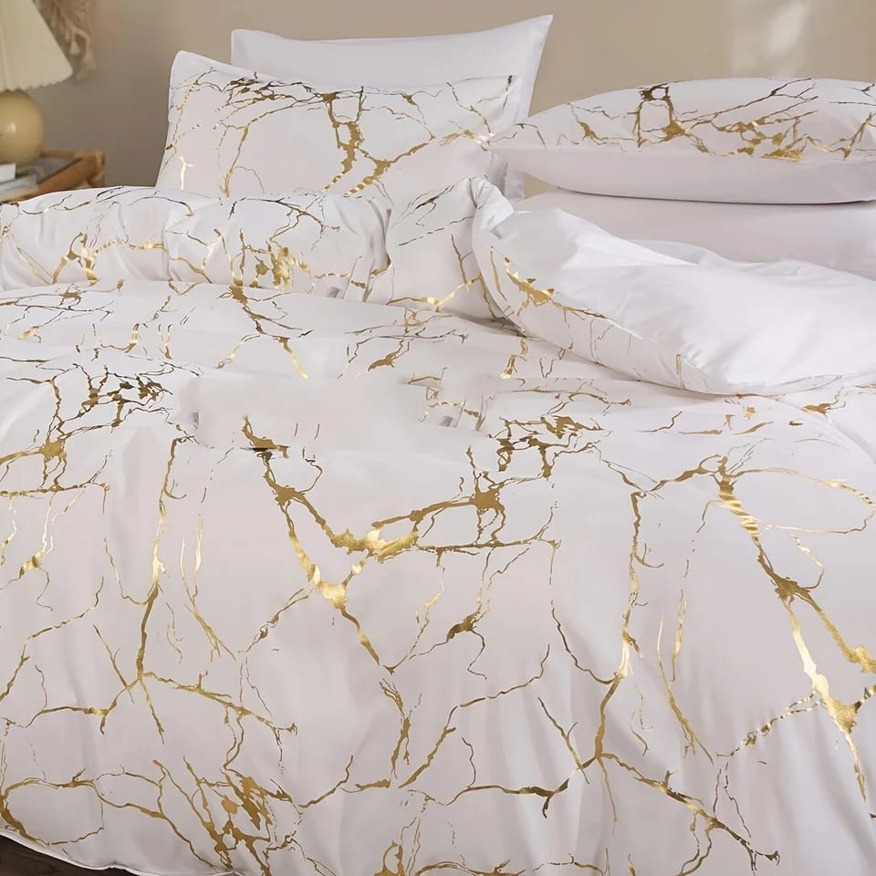 White Marble Printed 3 Piece Luxury Microfiber Down duvet  Cover