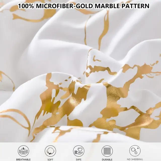 White Marble Printed 3 Piece Luxury Microfiber Down duvet  Cover