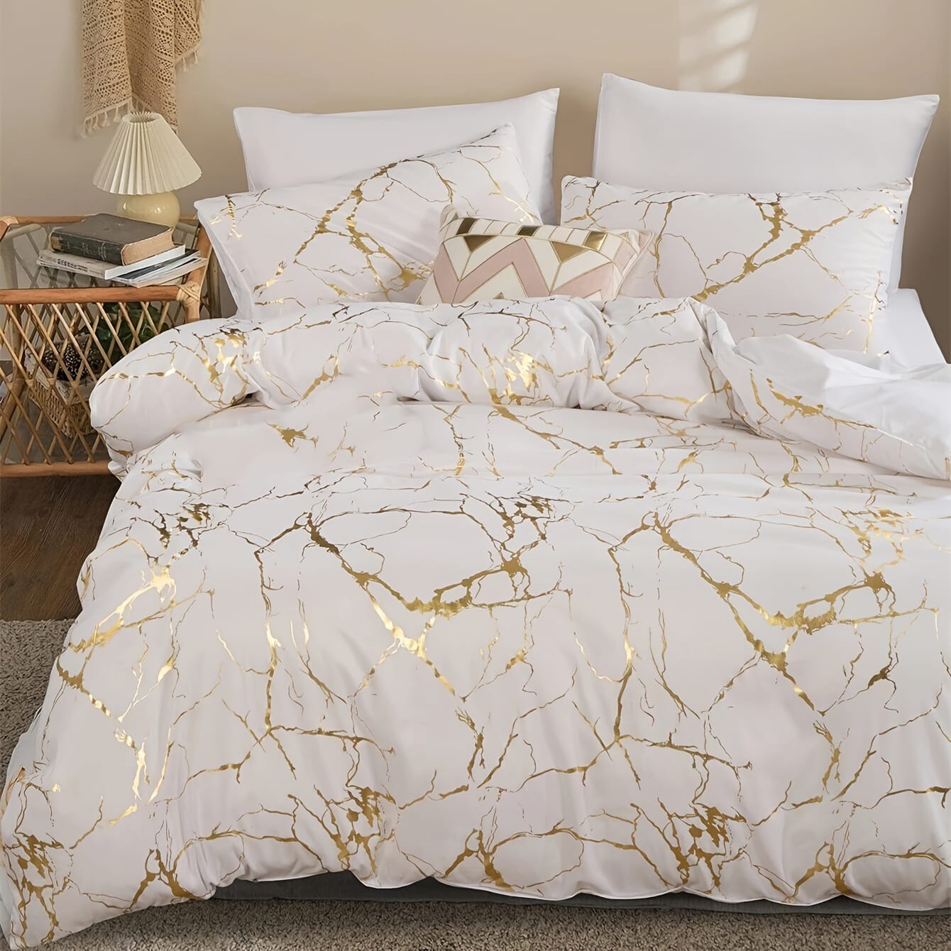 White Marble Printed 3 Piece Luxury Microfiber Down duvet  Cover